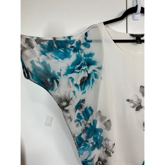 WHBM White Floral Blouson Short Sleeve Blouse Size Small - Picture 4 of 8